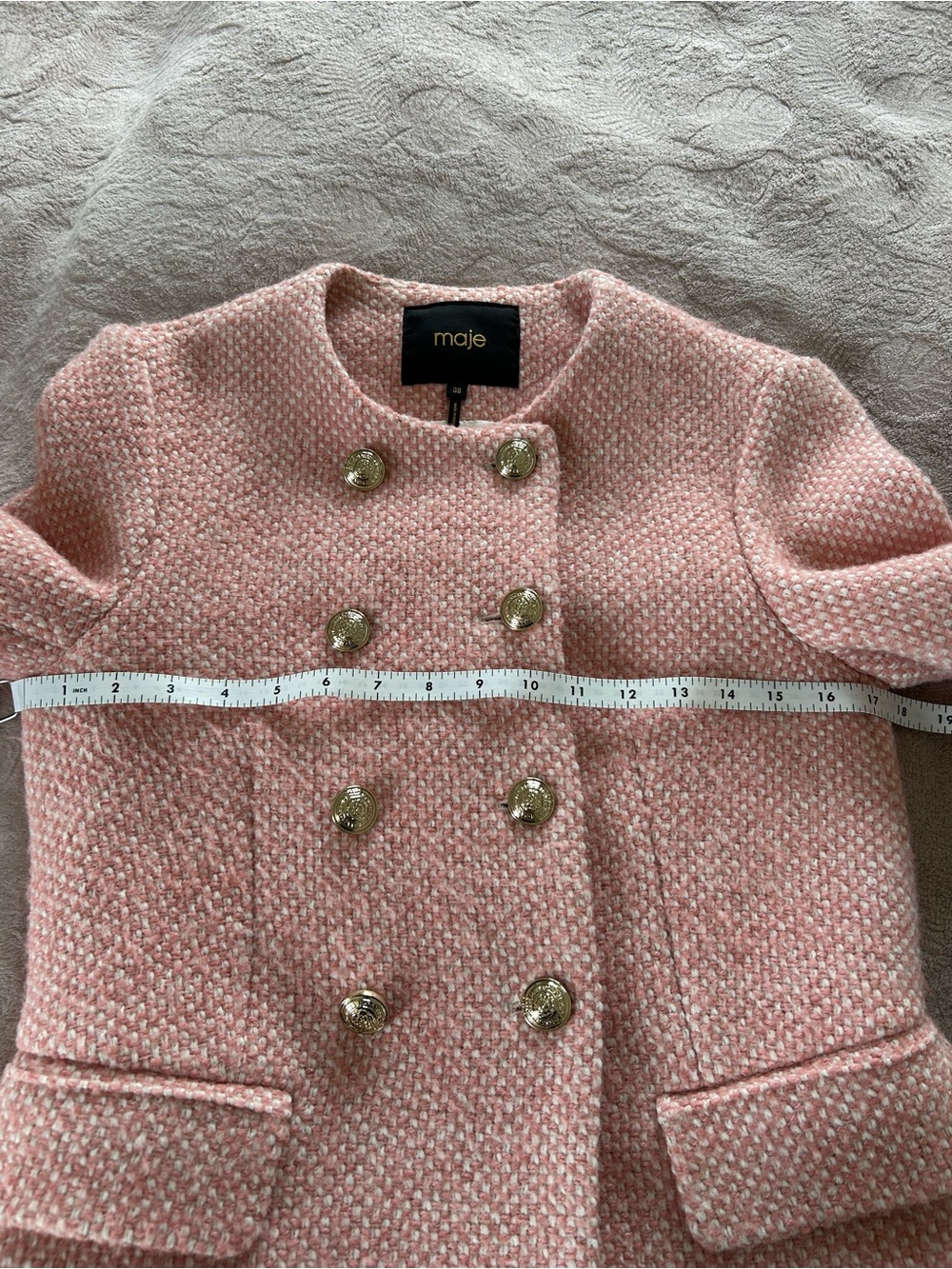 Maje Pink Tweed Double-Breasted Jacket and Skirt Set - Picture 10 of 15